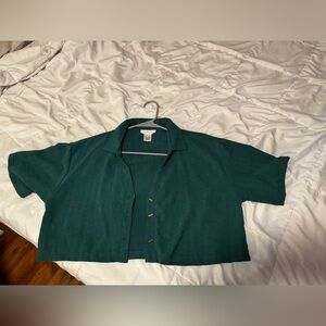 Large green cropped button down